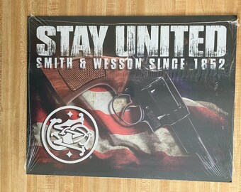 Stay United, Smith & Wesson since 1852, metal sign, 12 x 16, USA H2478