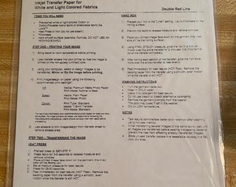 Perms Trans Light Fabric, transfer paper, inkjet printer, for White or Light Fabric, New 10 sheets