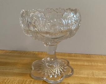 EAPG, McKee Glass, Sunburst & Festoons Pattern, Candy Dish, 4.75" high, 4” diameter