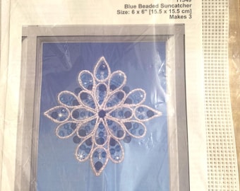Blue Beaded Suncatcher Kit, makes three 6” x 6”, beads included, USA