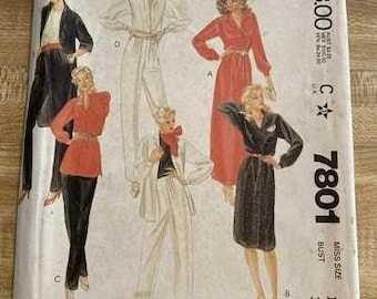 McCall’s 7801, Dress, Tunic, Shirt, Pants, Size 14, Bust 36, Uncut