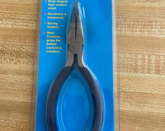 4 1/2” Mini Bent Nose Pliers, Carbon Steel, Cushion Grip, Spring Loaded
