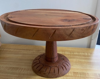 Wooden Cake Stand, Pedestal Display, made in India, 6.5” high x 9.5” diameter