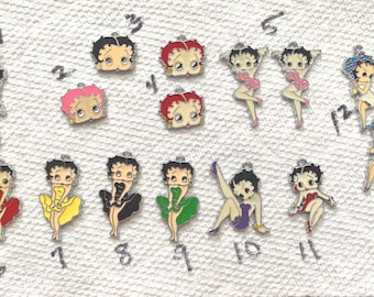 Betty Boop, Choice of 12 enamel charms, bracelet dangles, pendant, BB12