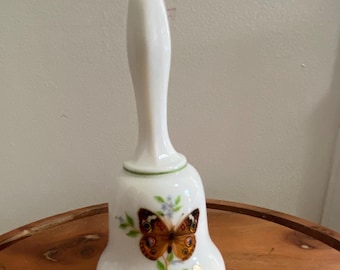 Westmoreland Milk Glass Bell, Butterfly, Gold Trim, 5 1/4” tall