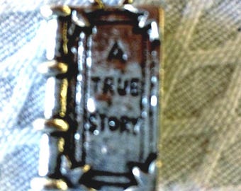 Book, charm, Antique silver, A True Story    TS-1