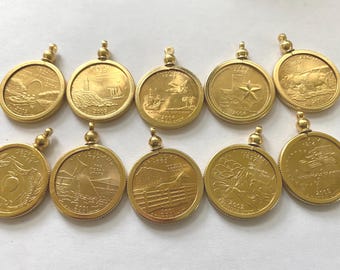 Uncirculated Coins, US Minted Quarters, Pendant, Bezels, Choice
