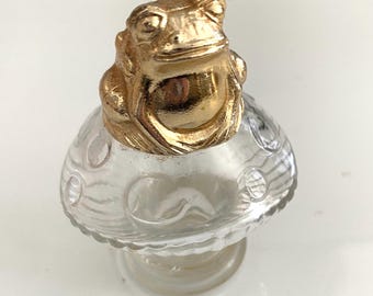 Avon Bottle, Fairytale Frog on Mushroom, 1990s, empty, 3” tall