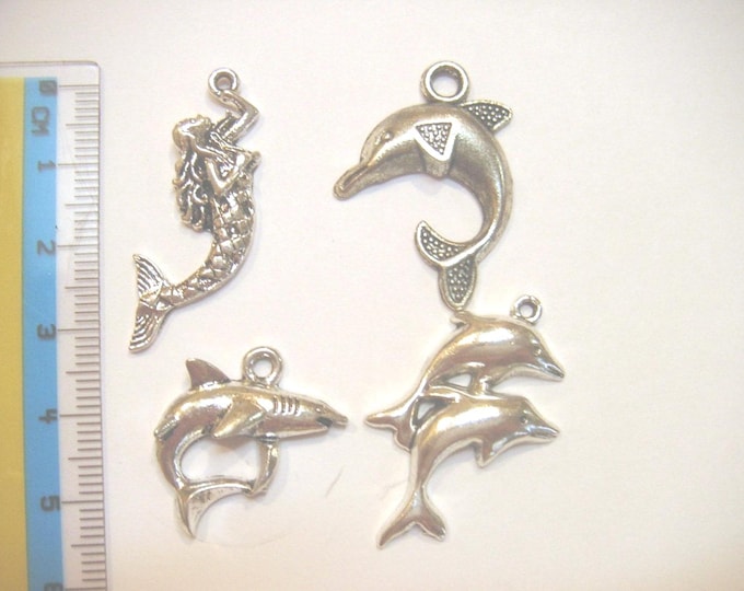 Featured listing image: Ocean, Sea, Creatures, pewter charms, Mermaid, dolphins and shark  SC-01