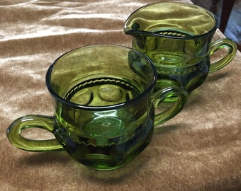 Avocado green, Sugar & Creamer, King’s Crown, Indiana Glass, 1960s.  KC60