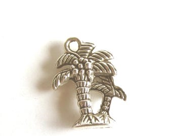 Coconut, Palm Tree, Charm, 3-D double sided, antique silver, pewter charm    AP98