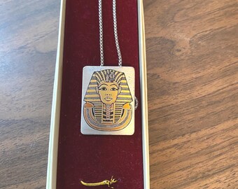 Reed & Barton, Egyptian King Tut Damascene, 1960s, Pin/Pendant on SS chain
