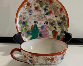 Geisha Girls, Hand Painted, Oriental, Meiji Era, 1868-89, Cup & Saucer