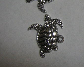 Turtle, Sea, Charm, Ocean, Antique Silver, Pewter    ST-1