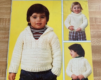 Six Sweater Crochet Patterns , Toddler sizes 1,2,3 & 4, 1988, Bernat Leaflet 266