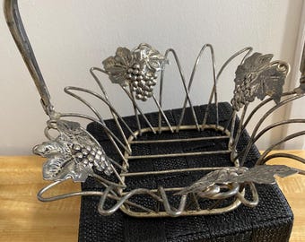Silver Plated Wire Basket, Grape Motiff, 1980s