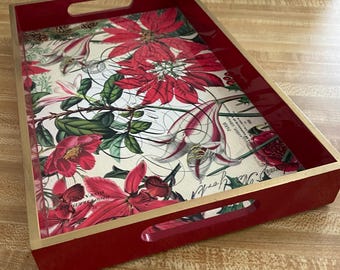 Michel, Vanity Tray, Red Poinsettias, Audot, Paris, 12”x8”, Design Works