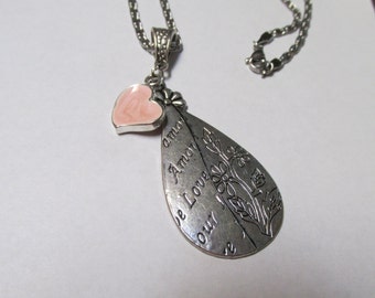 Necklace, Amor, Love, Pendant, 2",  Pink Enamel Charm, 16" fancy stainless steel chain   ALP-16