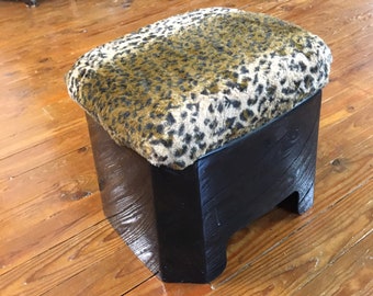 Black Acrylic, Cube, Footstool, Faux Leopard, Seat.   Footstl2