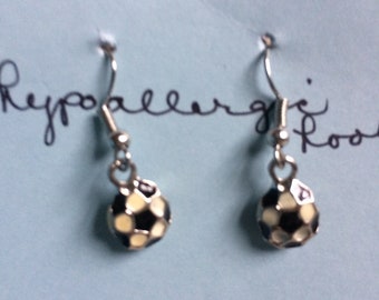 Soccer, Balls, Enamel, Hooks, Earrings ER33