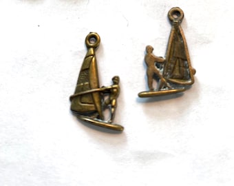 Lot of 9 - Antique Brass Charm, Windsurfer, measures 20 mm x 12 mm   AB6
