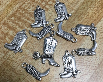 Boots, 10 charms, assorted sizes 1/2”-1”, pewter