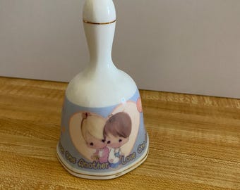Precious Moments, Decorative, Bell, Love One Another, 2000, Gold Trim, 4.5" tall