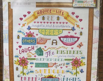 Design Works Kit, Counted Cross Stitch, 12”x12”, Advice on Life, USA