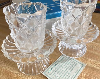 Quilted Crystal Pair, Candleholders, Partylite, P9246, 1990s in box, demo item