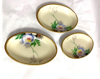 Noritake, 3 PCs, Salt Dip, Meito China, 2 3/8” L x 1 5/8” W, Floral, Handpainted