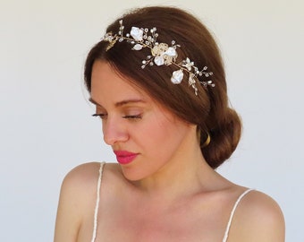 Flower Hair Vine Gold Silver Headpiece Bridal Headband Wedding Hair Accessories Pearl Bridal Hair Vine Crystal Rhinestone Headband Leaf