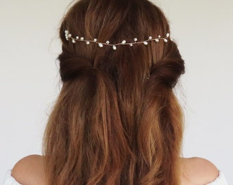 Boda de oro Diadema Nupcial Cabello Vid Perla Cabello Vid Tocado Diadema simple Niña de las flores Boho Corona nupcial Dama de honor Accesorios para el cabello