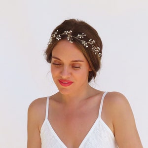 Gold Wedding Headband With Pearls Boho Wedding Simple Hair Vine For Bride Bridal Headpiece Delicate Bridal Backpiece Wedding Hair Accessory image 1