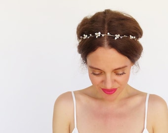 Copricapo da sposa con perle Fascia per capelli con strass dorati Vite per capelli da sposa Accessori per capelli da sposa Pezzo di capelli in cristallo Sposa da sposa