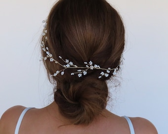 Coiffure de mariage Vigne de cheveux de mariée Or Pièce de tête avec perles Boho Vigne de cheveux Bandeau floral Bijoux de cheveux de mariée Accessoire de cheveux Chignons