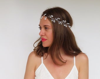 Bridal Hair Vine Wedding Headpiece With Pearls Silver Wedding Hair Accessory Wedding Hairpiece Baby's Breath Headband Dainty Flower Vine