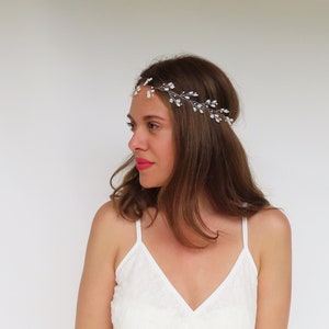 Bridal Hair Vine Wedding Headpiece With Pearls Silver Wedding Hair Accessory Wedding Hairpiece Baby's Breath Headband Dainty Flower Vine image 8