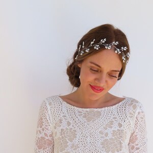 Bridal Hair Vine Wedding Headpiece With Pearls Silver Wedding Hair Accessory Wedding Hairpiece Baby's Breath Headband Dainty Flower Vine image 6