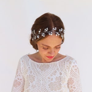 Bridal Hair Vine Wedding Headpiece With Pearls Silver Wedding Hair Accessory Wedding Hairpiece Baby's Breath Headband Dainty Flower Vine image 4