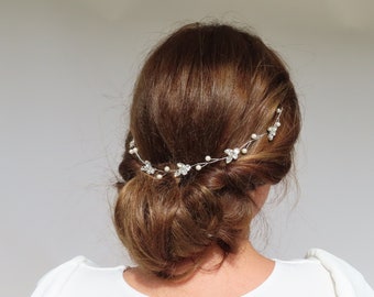 Wedding Headband With Crystal Pearls Silver Headpiece Wedding Hair Vine Bridal Hair Accessories Rhinestone Hairpiece Bride Headband Tiara