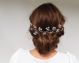 Bridal Hair Vine Wedding Headpiece With Pearls Silver Wedding Hair Accessory Wedding Hairpiece Baby's Breath Headband Dainty Flower Vine