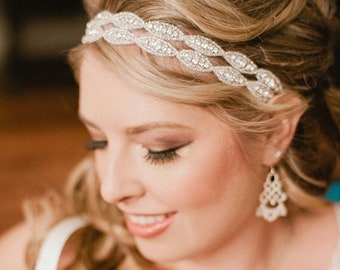 Glamorous bridal headpiece, Bridal Headband, Wedding headband, rhinestone crown, hair accessory, double two strand headband, Elegant