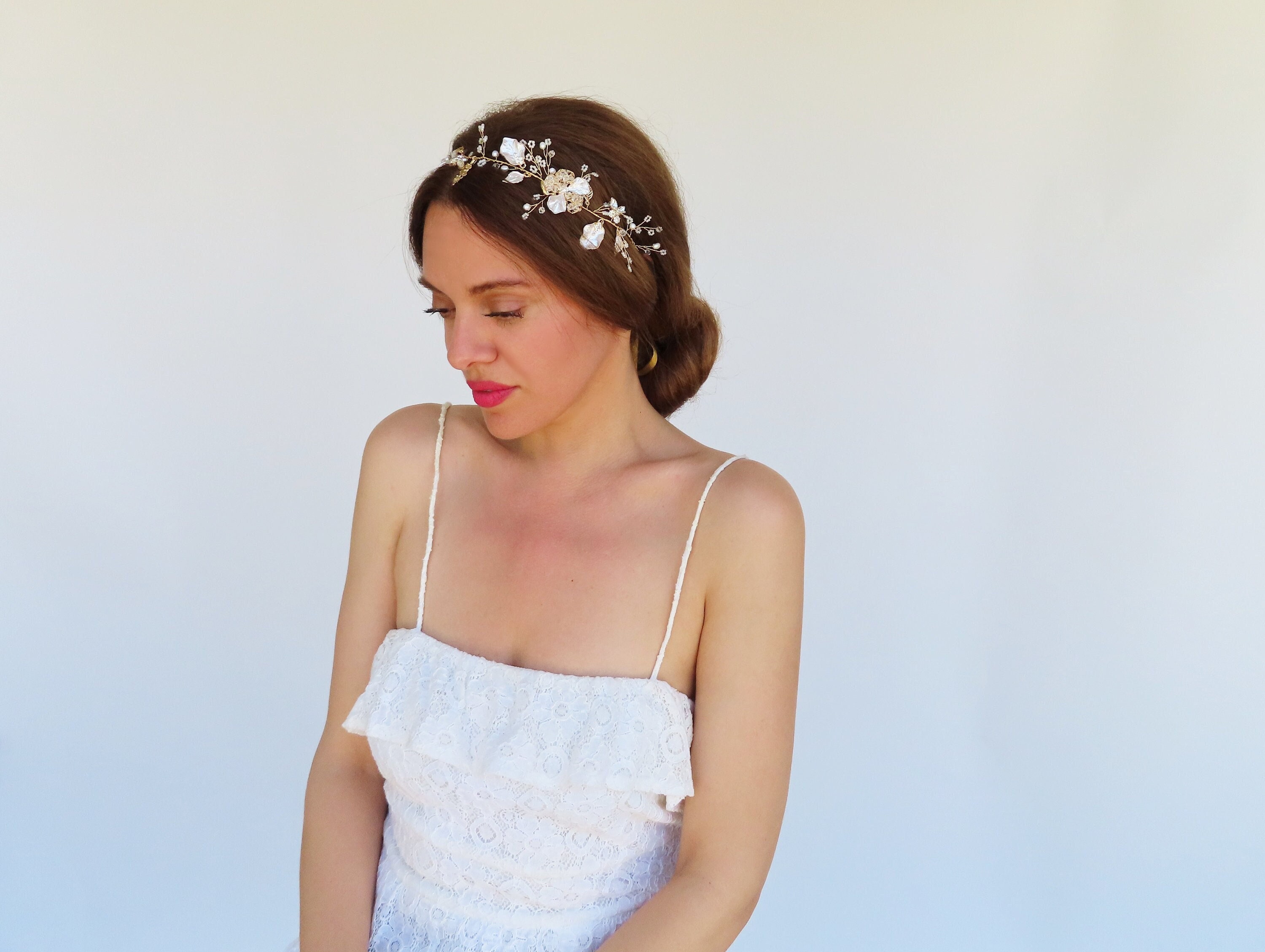 Braut-Haarschmuck Silber – Blumenranke Mit Perlen & Kristallen, Für Hochzeit & Festliche Anlässe