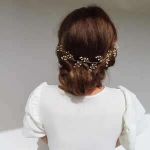 Gold Wedding Headband With Pearls Boho Wedding Simple Hair Vine For Bride Bridal Headpiece Delicate Bridal Backpiece Wedding Hair Accessory image 5