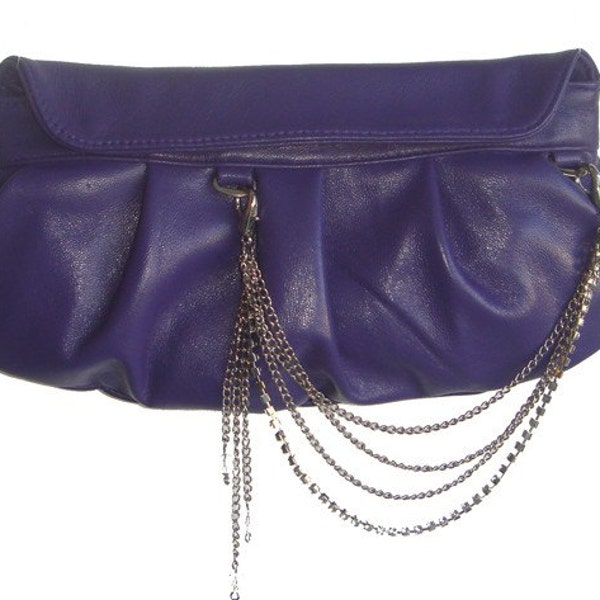 MISFIT CLUTCH GRAPE- leather, rhinestone chains, purple