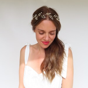 Gold Wedding Headband With Pearls Boho Wedding Simple Hair Vine For Bride Bridal Headpiece Delicate Bridal Backpiece Wedding Hair Accessory image 8