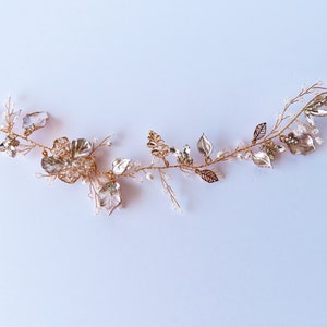 Flower Hair Vine Gold Silver Headpiece Bridal Headband Wedding Hair Accessories Pearl Bridal Hair Vine Crystal Rhinestone Headband Leaf image 8