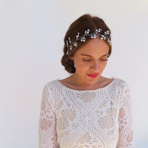 Bridal Hair Vine Wedding Headpiece With Pearls Silver Wedding Hair Accessory Wedding Hairpiece Baby's Breath Headband Dainty Flower Vine image 2