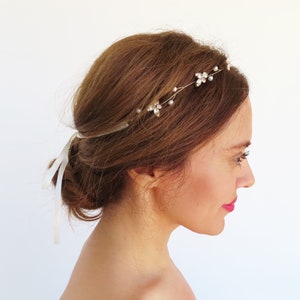 Wedding Headpiece With Pearls Gold Rhinestone Headband Hair Vine For Wedding Bridal Hair Accessories Crystal Hair Piece Beach Wedding Bride image 3