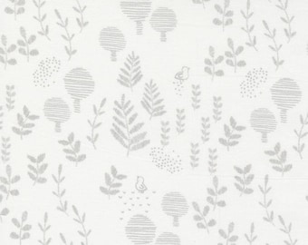 Moda Fabric Little Ducklings 25104 11 White With Gray Leaf Children's Fabric Baby Quilts Sold by the Yard
